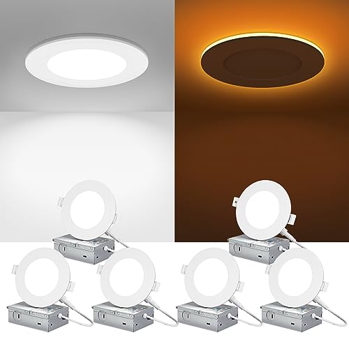 ZYC Canless LED Recessed Lighting 4 Inch 6 Pack 5CCT Ultra-Thin Recessed Downlight Lights with Night Light Mode, 9W 800LM Dimmable Retrofit Wafer Recessed Ceiling Light, 1800K to 5000K ETL&FCC