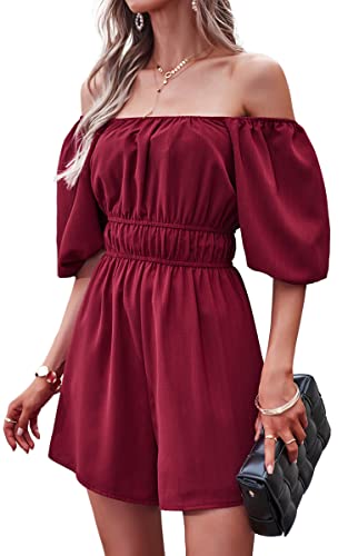 CCTOO Womens Rompers Smocked High Waist Ruffle Sleeves Short Outfits Jumpsuits with Belt157BeigeMedium