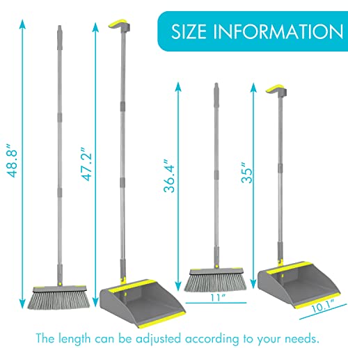 PHYEX 2-Pack Dustpan and Broom Set for Home Cleanup, Dustpan with Adjustable Handle, Broom with Dustpan Combo Set(Grey)