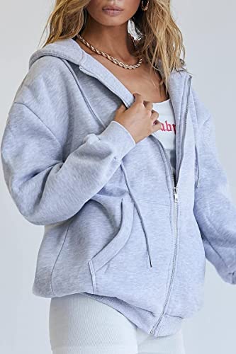 AUTOMET Women's Hoodies Fall Outfit Teacher Country Concert Casual Cute Zip up Oversized Sweatshirts Fleece Jackets Teen Girls Y2K Winter Clothes 2023 Grey