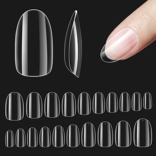 Beetles Gel Nail Kit with Soft Gel Nail Tips, 500Pcs Pre shaped Short Oval Almond Clear Press on Gelly Tips Full Cover False Nails for Gel Art Polish Soak off Easy Nail Extensions Acrylic Nails