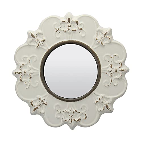 Stonebriar Decorative 8" Antique Off White Round Ceramic Accent Wall Mirror