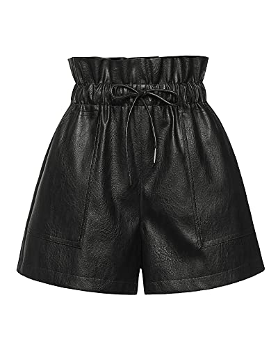 QIANXIZHAN Women's Leather Shorts, Faux High Waisted Wide Leg Sexy Shorts Black M