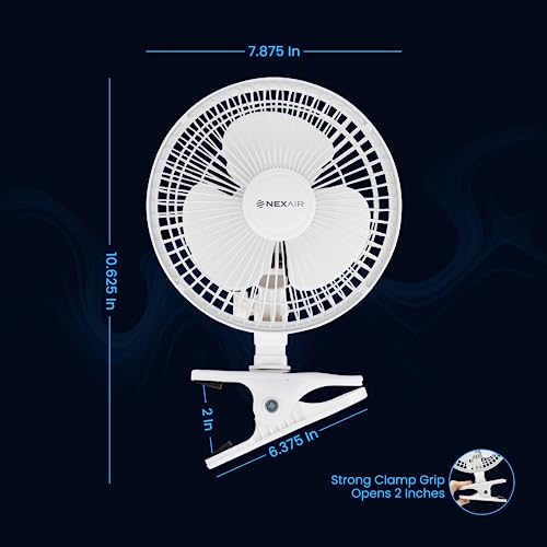 NEXAIR 6-Inch Clip on Fan, 360° Rotation, Two Speed Portable Clip Fan With Strong Clamp Grip, Quiet Operating Desk Fan Made Of Durable Material, Great For Bedroom, Office, Living Room