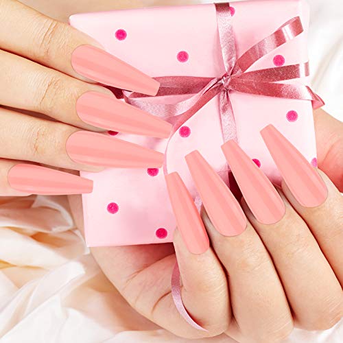 240 Pieces Extra Long Press on Nails Ballerina Coffin False Nails Solid Color Full Cover Fake Nails Artificial Acrylic Nails for DIY Nail Design Salon Women Girls (Fresh Pattern)