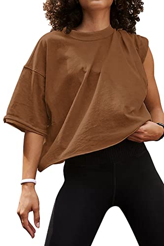 HUGOOME Cropped Workout Tees Brown M