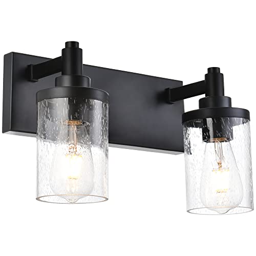 TULUCE Bathroom Vanity Light,2 Light Vanity Light Fixtures Modern Black Wall Sconces Lighting with Seeded Glass Shade Wall Mounted Lights for Mirror, Living Room, Bedroom, Hallway, Dresser