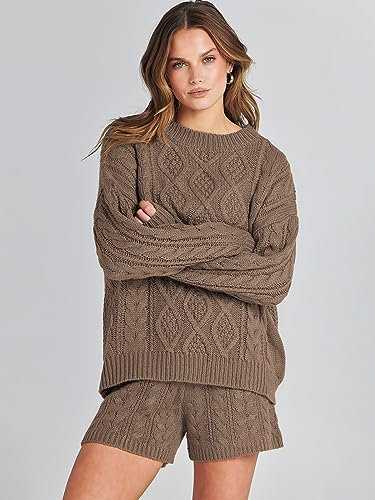 ANRABESS Womens Sweater Sets Fall Oversized Cable Knit Long Sleeve Two Piece Loungewear Matching Set 2023 Casual Loose Baggy Comfy Warm Pullover Sweat Sets 1131qianka-S