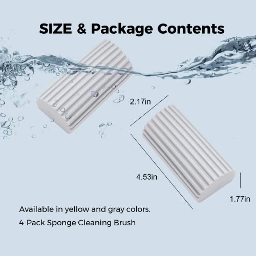 Jeymei 4-Pack Damp Clean Duster Sponge, Brush for Cleaning Blinds, Glass, Baseboards, Vents, Railings, Mirrors, Window Track Grooves and Faucets (Grey)