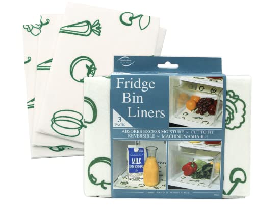 Envision Home Refrigerator Liners, Shelf Liner, Absorbent Fridge Liners, 12 Inch x 24 Inch, Veggie Print, 3 Pack