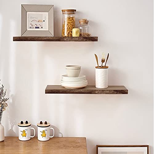 Floating Shelves,Solid Wood Shelf Set of 3, Floating Shelves for wall Solid Wood Durable Natural Floating Shelves Bracket Wall Shelves Decoration for Kitchen Bedroom Bathroom Study room (Light Brown)