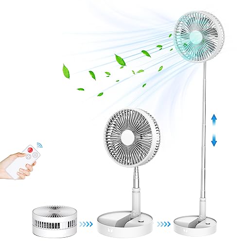 Cepignoly Portable Standing Fan with Remote, 8" Foldable Desk Fan, 7200mAh Quiet Fan Table Fan, USB Floor Fan, 4 Speeds Timer Telescopic Pedestal Fan for Home Bedroom Office Outdoor Travel Camping