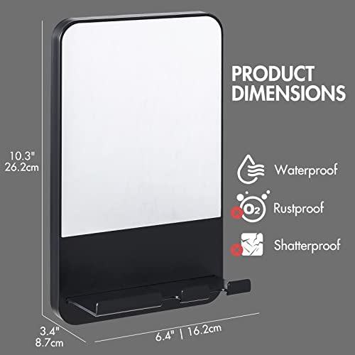 TAILI Shower Mirror Fogless Suction for Shaving with Razor Holder, Removable & NO-Drilling Anti Fog Mirror for Shower, Shatterproof & Waterproof for Bathroom - Men and Women(Black)