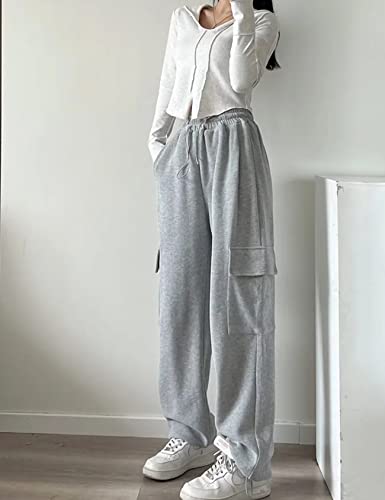 Rxozrxoz Womens Parachute Pants Drawstring Elastic Loose Cargo Sweatpants Y2K Baggy Cargo Pants Jogger with Pockets(Grey-L)