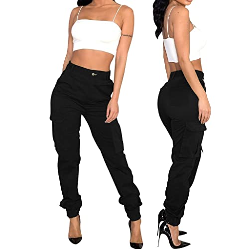 Black Cargo Pants Womens Joggers Pants with Pockets Slim Outdoor Hiking Lounge Sweatpants Athletic Works Pants