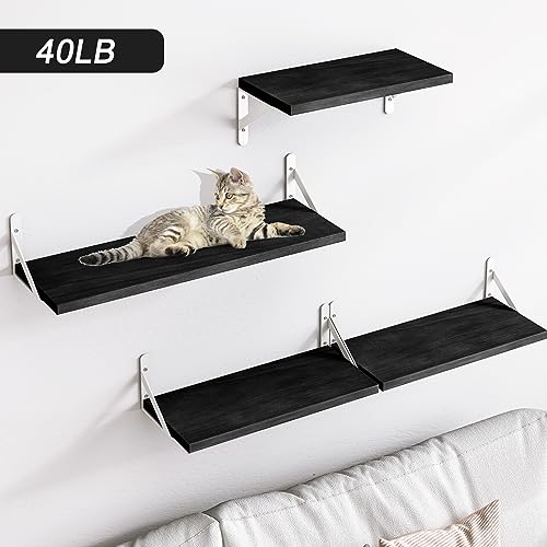 YGEOMER Floating Shelves, Rustic Wood Shelves, 4 Sets of Wall Mounted Shelf for Bathroom Decor, Bedroom, Living Room and Plants (Black and White Bracket)