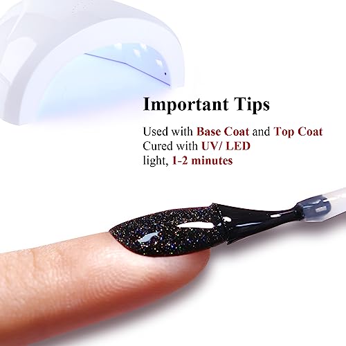 Ozzeal Glitter Gel Polish,Black Iridescent Glitter Gel Nail Polish Sparkle Shimmer Gel Glitter Nail Polish Summer Rainbow Soak off LED UV Gel Nail Polish for Art DIY Manicure 15ML