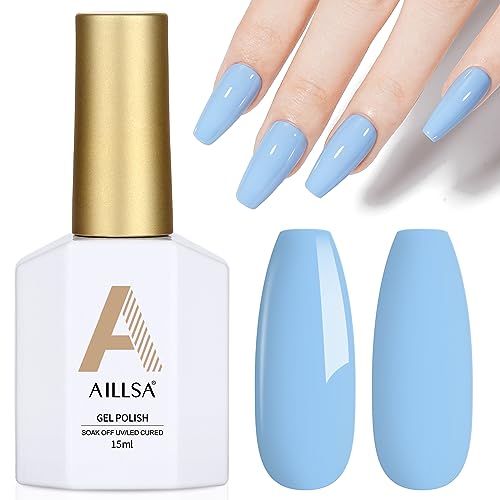 AILLSA Pastel Sky Blue Gel Nail Polish Macaron Bright Spring Summer Colors Cotton Candy Gel Polish Soak Off U V for French Nail Manicure Salon DIY Holiday Gifts 0.5 Fl Oz GB85