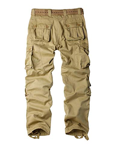 TRGPSG Men's Wild Cargo Pants, Camo Pants Cotton Casual Work Hiking Pants with 8 Pockets(No Belt) 5337 Khaki 34