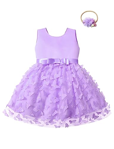 Qaoerde Baby Flower Girl Dresses 1/2 Birthday Outfit Girl Flower Girl Dress for Wedding Birthday Baptism Special Occasion Dress Violet