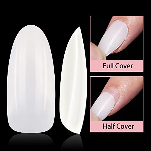 Makartt Oval Nails Tips 500pcs Nail Tips Natural Full Cover Acrylic Nails Round False Nails Soak Off Nail Tips 10 Sizes Fake Nails for Nail Art A-04