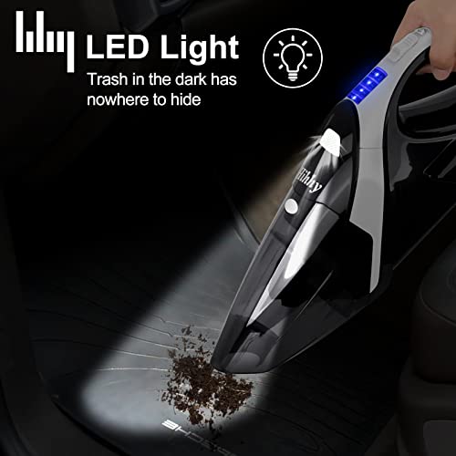 Hihhy Handheld-Vacuum Car-Vacuum Cordless-Cleaner Rechargeable - 9000Pa Powerful Portable Mini Hand Vac with LED Light, Lightweight Hand Held for Home and Car