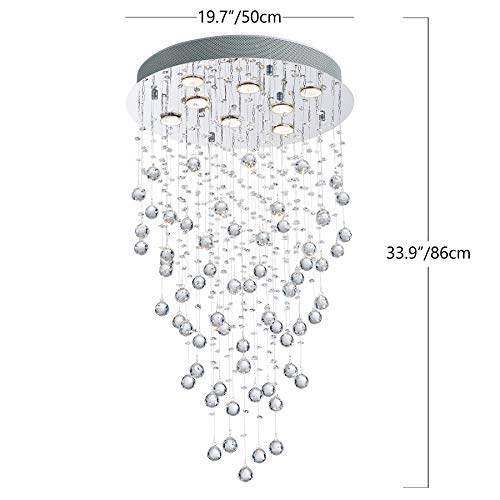 Bestier Modern Crystal Round Raindrop Chandelier Lighting Flush Mount LED Ceiling Light Fixture Pendant Lamp for Dining Room Bathroom Bedroom Livingroom 8 GU10 Bulbs Required 20 in Wide 34 inch High