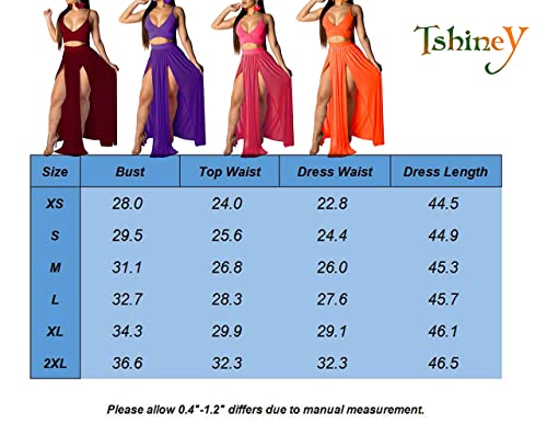 Women Sexy 2 Piece Outfits Dress Chiffon Strap Deep V Neck Bra Crop Top High Split Maxi Dresses Skirt Set Black XL