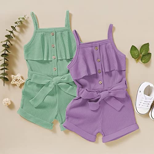 2 Year Old Girl Clothes Summer Toddler Baby Strap Sleeveless One Piece Romper Casual Summer Jumpsuit, Green Suspender Clothes 2-3T/100cm