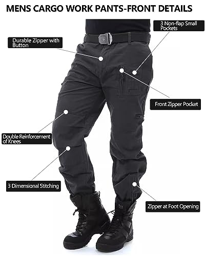 GSGGIG Men's Work Pants Outdoor Tactical Cargo Pants for Men, Cotton Casual Combat Pants with Zipper Pockets No Belt 9920-Gray-36