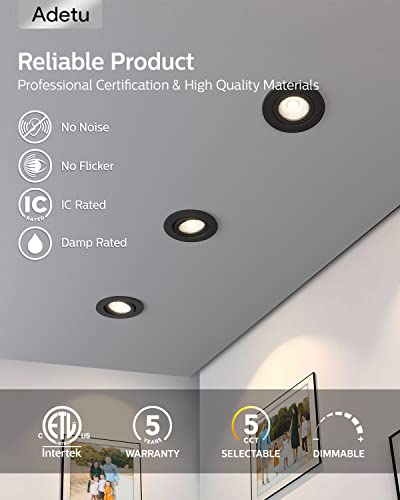 Adetu 4 Inch Gimbal Black Led Recessed Light, 360°+90° Adjustable Directional Recessed Lighting, 2700K/3000K/3500K/4000K/5000K Dimmable Retrofit Eyeball Can Light with Jbox,ETL（Black，6 Pack）