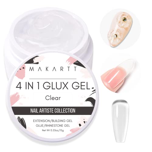 Makartt Solid Builder Nail Gel,15ML 4 in 1 Nail Extension Gel UV Nail Glue for Acrylic Nails Rhinestones Gel 3D Nail Sculpture Gel 3D Molding Gel Hard Gel for Nails UV/LED Nail Lamp Required Clear