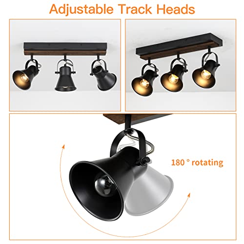 KEESFU 3-Light Track Lighting Kit,Black Semi Flush Mount Ceiling Light with 3 Rotatable Light Heads,Modern Farmhouse Lighting for Livingroom,Bedroom,Hallway,Art Wall,Bathroom,Kitchen.(3-Light)