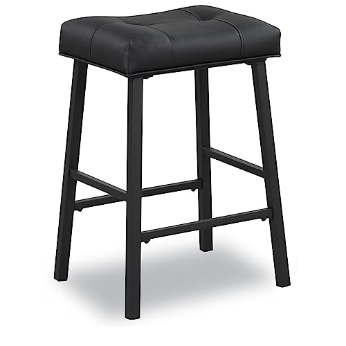 KAIRUITUCH 24 inch Bar Stools, Counter Height Kitchen Bar Stools for Home Bar, Saddle Seat Padding, Black Metal Legs, KR302PBK1