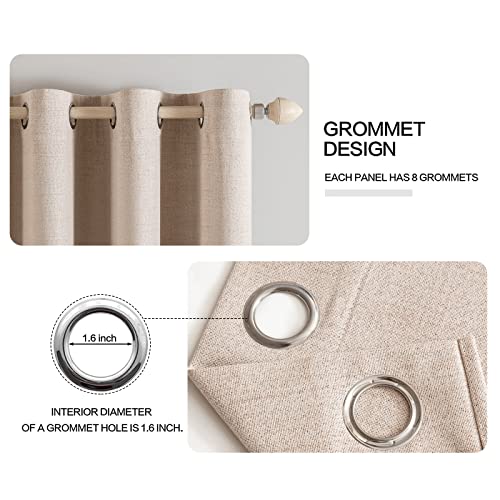 MIULEE 100% Blackout Linen Textured Curtains for Bedroom Solid Thermal Insulated Natural Beige Grommet Room Darkening Curtains & Drapes Luxury Decor for Living Room Nursery 52 x 84 Inch (2 Panels)