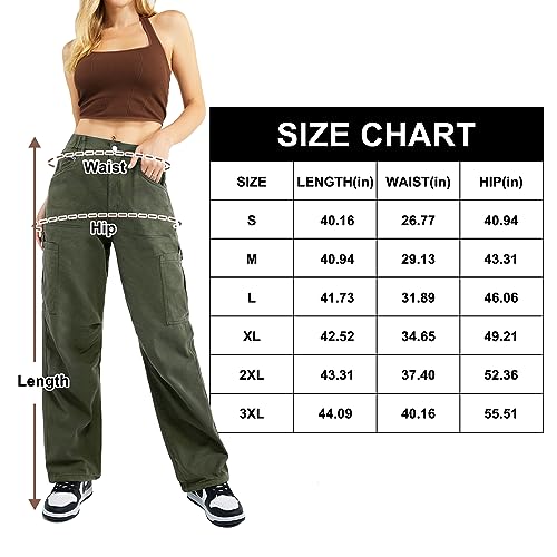 Znyeth Cargo Pants Women High Waist Baggy Jeans with 7 Pockets Casual Wide Leg Y2K Pants for Womens Combat Military Work Pants Army Green 3XL