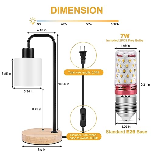 AdiyZ Lamps for Nightstand Set of 2 - Industrial Bedside Table Lamp for Bedroom - Modern Small Desk Light for Living Room 3-Way Dimmable Side Night Lamps for Reading (Black & 2 LED Bulbs Included)