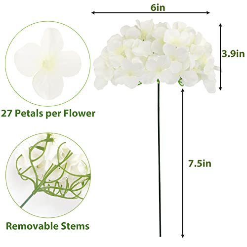JPSOR 30pcs Artificial Hydrangea Silk Flower Heads with Stems, Fake Flowers for Wedding Centerpiece Home Garden Party Decoration (White)