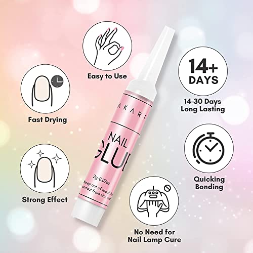 Makartt Super Strong Nail Glue for Acrylic Nails Press On Nails Nail Tips Glue for Stick On Nails Long Lasting Nail Glue for Fake Nails Broken Nails Repair Professional Nail Adhesive Bond 0.07oz 5Pcs