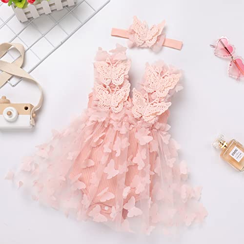 First Birthday Outfit Girl: Baby Butterfly Outfits Boho Romper Princess Butterfly Dress for Toddler Headband Cake Smash Easter Newborn Photography Butterflies Tutu Infant Photoshoot Pink 12-18 Months