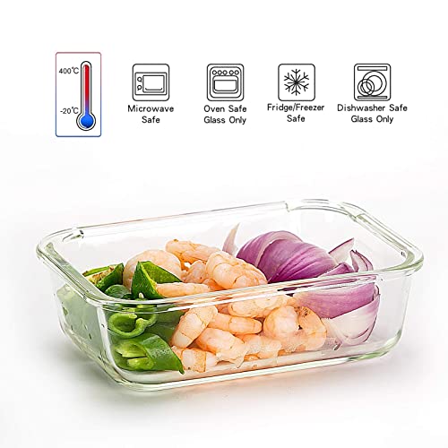 C CREST [10-Pack] Glass Food Storage Containers (A Set of Five Colors), Meal Prep Containers with Lids for Kitchen, Home Use - Airtight Glass Lunch Boxes