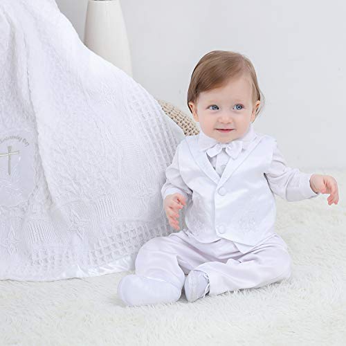 Booulfi Baby Boy's 5 Pcs Set Christening Baptism Outfits Long Sleeve Suit