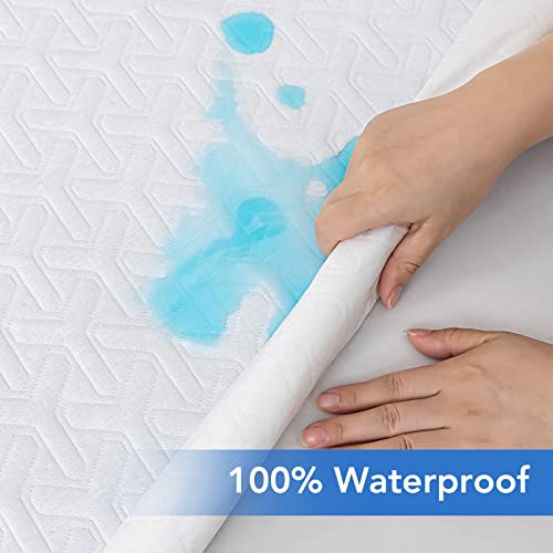 100% Waterproof Mattress Protector Twin Size, Bamboo Mattress Pad Cover Breathable Noiseless, Fitted Style with Deep Pockets (8-21"), Machine Washable (White, 39x75”)