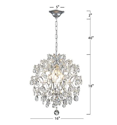 Bestier Chandelier Crystal Raindrop Lighting Ceiling Light Fixture Lamp for Dining Room Bathroom Bedroom Livingroom Entryway 3 E12 Bulbs Required D16 in x H18 in