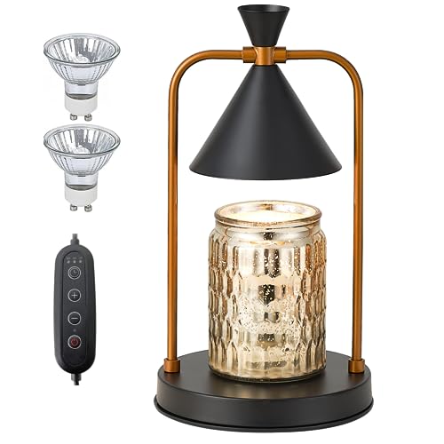 Qoyntuer Candle Warmer Lamp with Timer, Dimmable Candle Light Electric Candle Melter Compatible with Small and Large Candles, Aromatic Candle Holders for Home Decor (Black)