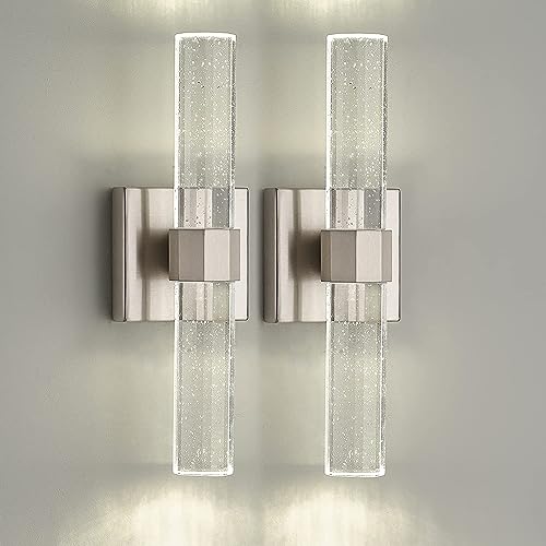 OYLYW Dimmable Bathroom Vanity Light fixtures Over Mirror Set of 2 Modern led Brushed Nickel Wall lamp Bubble Glass sconces Wall Lighting for Bathroom Bedroom Bedside Hallway