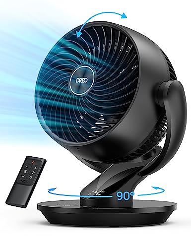 Dreo Table Fans for Home Bedroom, 9 Inch Quiet Oscillating Floor Fan with Remote, Air Circulator Fan for Whole Room, 70ft Powerful Airflow, 120° Adjustable Tilt, 4 Speeds, 8H Timer