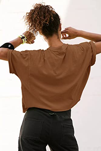 HUGOOME Cropped Workout Tees Brown M