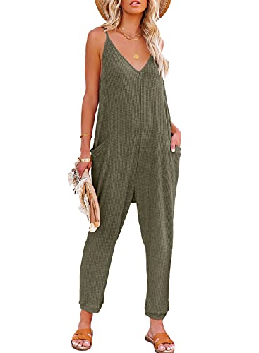 AlvaQ Green Jumpsuit Casual Sleeveless Maternity Clothes Spaghetti Strap Long Pant Rompers One Piece Jumpsuits for Women with Pockets X-Large