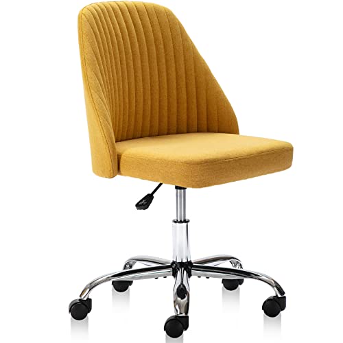 Armless Office Chair Cute Desk Chair, Modern Fabric Home Office Desk Chairs with Wheels Adjustable Swivel Task Computer Vanity Chair for Small Spaces